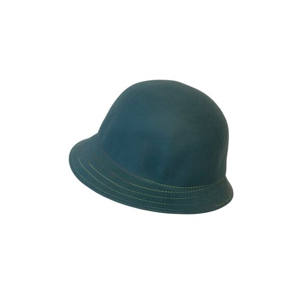 Raffaello Bettini 100% Wool Hat Teal Blue Green Cloche Style Made In Italy main image 14